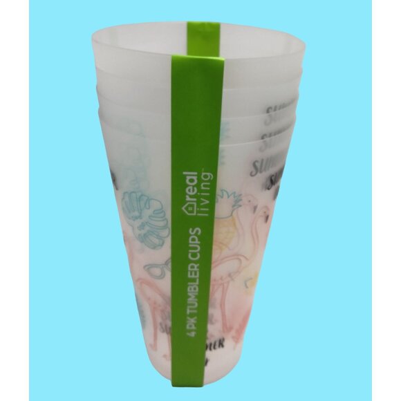 Real Living Tumblers Summer Day Flamingo Pool Beach Drinking Glass 28 0z Lot 4 - Picture 3 of 4
